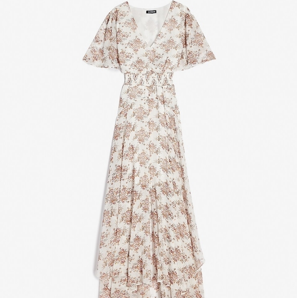 Express Metallic Floral Flutter Sleeve Midi Dress - Picture 3 of 6